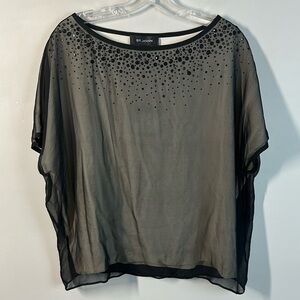 New with Flaws St. John Sheer Silk Beaded Black Top Size M